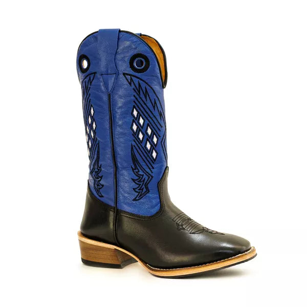Bota Texana Salto Carrapeta Couro Legítimo Quadriculado Azul