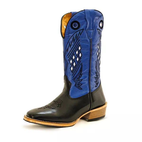Bota Texana Salto Carrapeta Couro Legítimo Quadriculado Azul