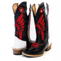 Bota Texana Salto Carrapeta Cocar Vermelho Cano Preto