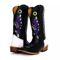 Bota Texana Salto Carrapeta Preta Cocar Roxo