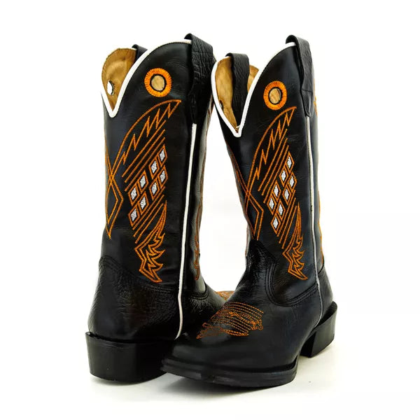 Bota Texana Salto Carrapeta Couro Legítimo Quadriculado laranja