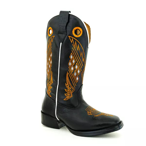 Bota Texana Salto Carrapeta Couro Legítimo Quadriculado laranja