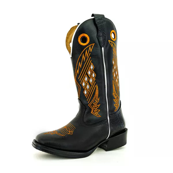 Bota Texana Salto Carrapeta Couro Legítimo Quadriculado laranja