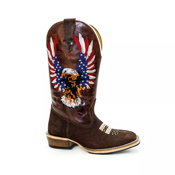 Bota Texana Salto Carrapeta Couro Legítimo Águia Americana