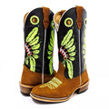 Bota Texana Salto Carrapeta Couro Legítimo Cocar Verde