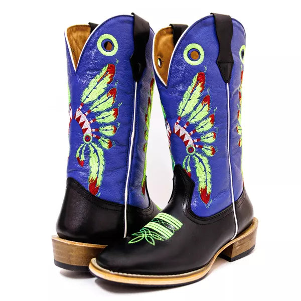Bota Texana Salto Carrapeta Cocar Verde Cano Azul