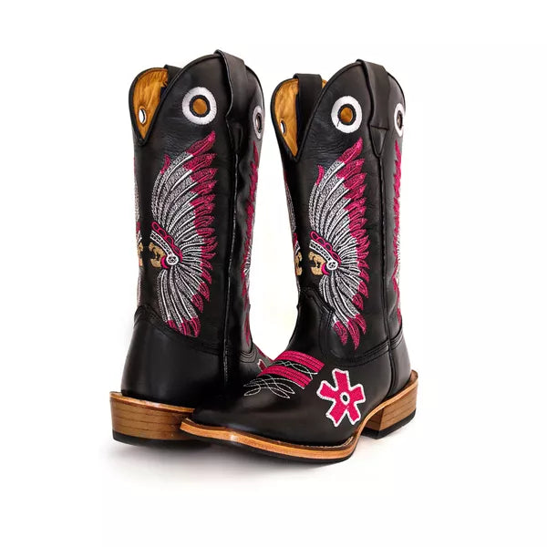 Bota Texana Salto Carrapeta Cocar Rosa