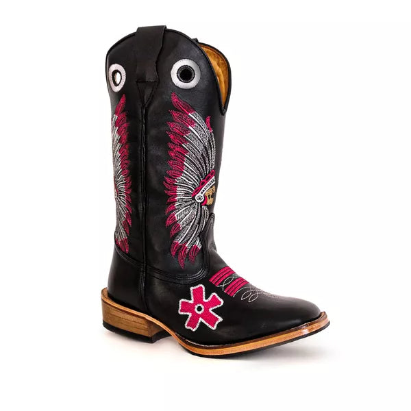 Bota Texana Salto Carrapeta Cocar Rosa