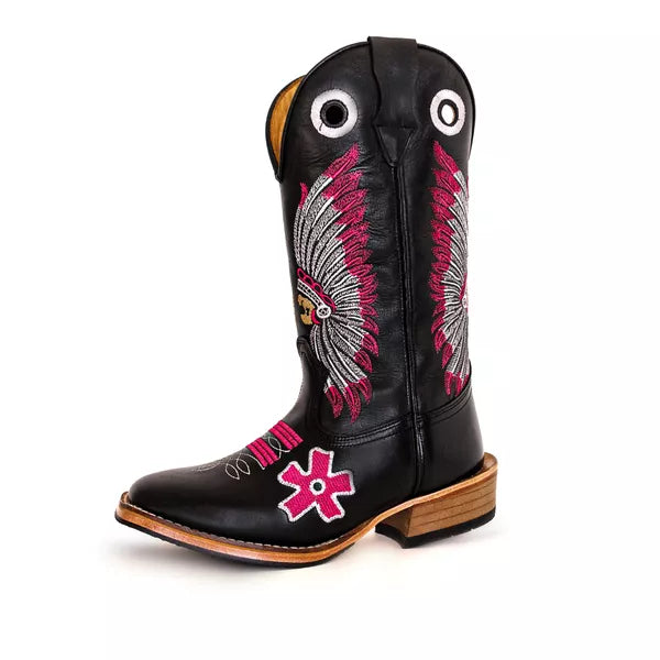 Bota Texana Salto Carrapeta Cocar Rosa