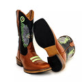 Bota Texana Salto Carrapeta Cocar Cano Preto Mostarda