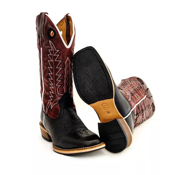 Bota Texana Salto Carrapeta Couro Legítimo Bordô Costura