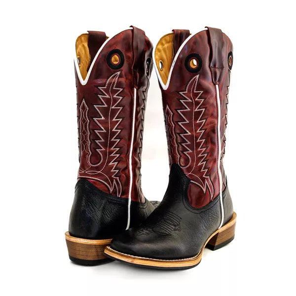 Bota Texana Salto Carrapeta Couro Legítimo Bordô Costura