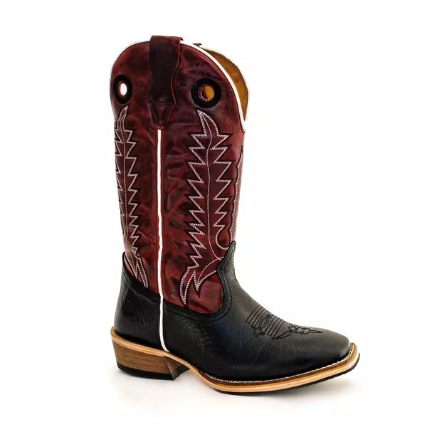 Bota Texana Salto Carrapeta Couro Legítimo Bordô Costura