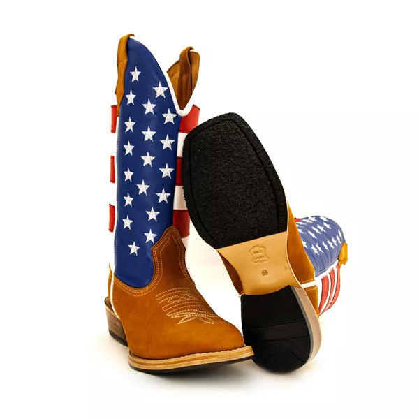 Bota Texana Salto Carrapeta Couro Legítimo Bandeira Americana