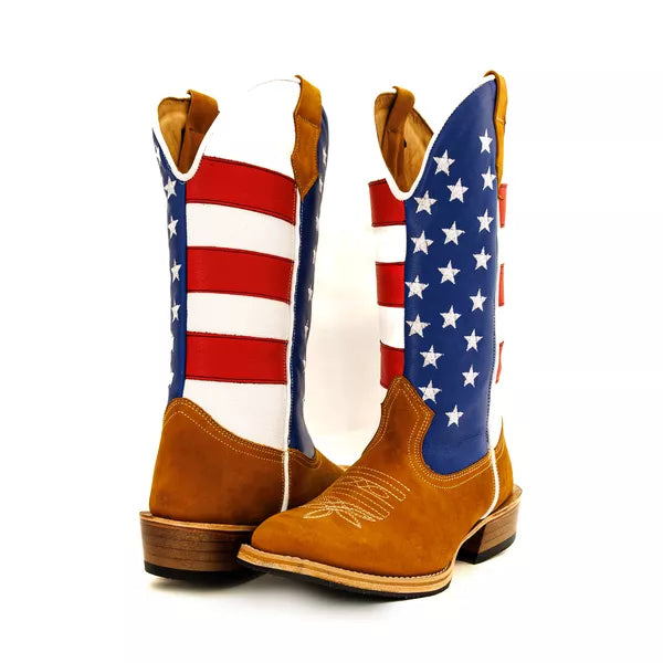 Bota Texana Salto Carrapeta Couro Legítimo Bandeira Americana