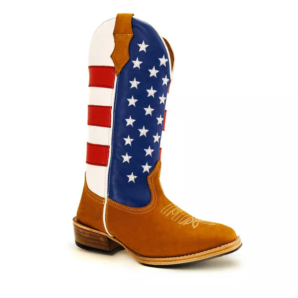 Bota Texana Salto Carrapeta Couro Legítimo Bandeira Americana