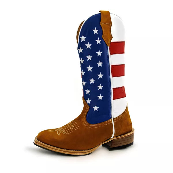 Bota Texana Salto Carrapeta Couro Legítimo Bandeira Americana