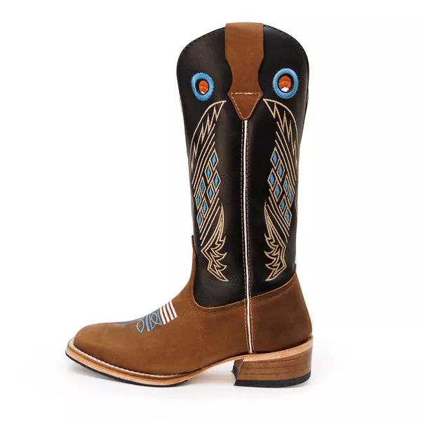 Bota Texana Salto Carrapeta Couro Legítimo Quadriculado