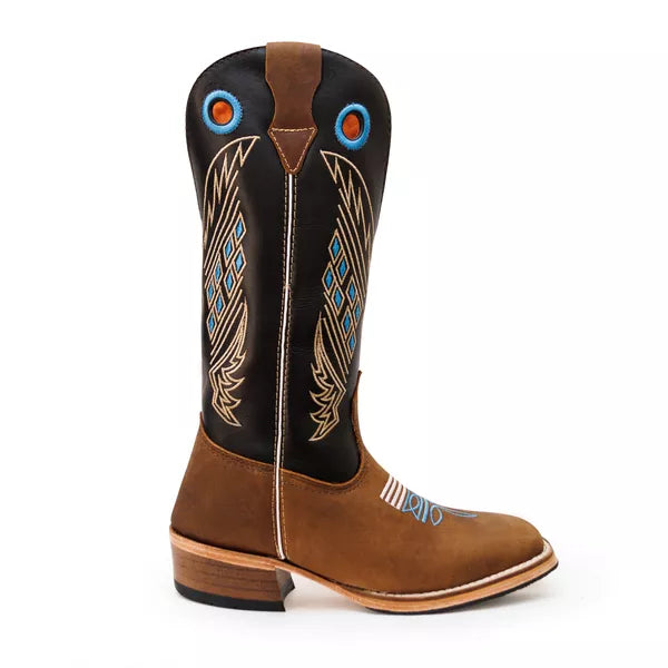 Bota Texana Salto Carrapeta Couro Legítimo Quadriculado