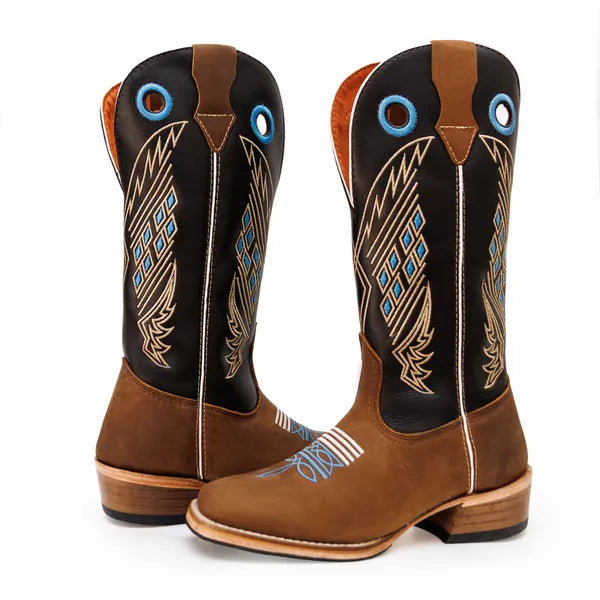 Bota Texana Salto Carrapeta Couro Legítimo Quadriculado