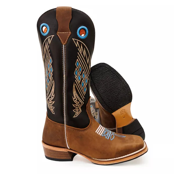 Bota Texana Salto Carrapeta Couro Legítimo Quadriculado