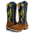 Bota Texana Salto Carrapeta Cano Preto Bordado Amarelo