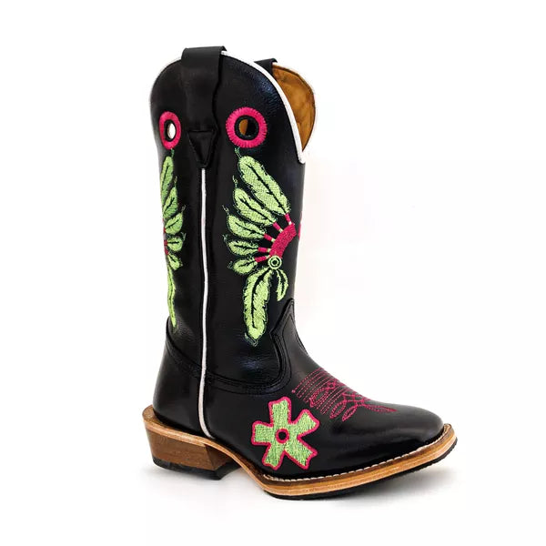 Bota Texana Salto Carrapeta Couro Legítimo Cocar Verde Vermelho