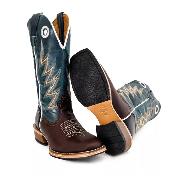 Bota Texana Salto Carrapeta Couro Legítimo Verde Raiada