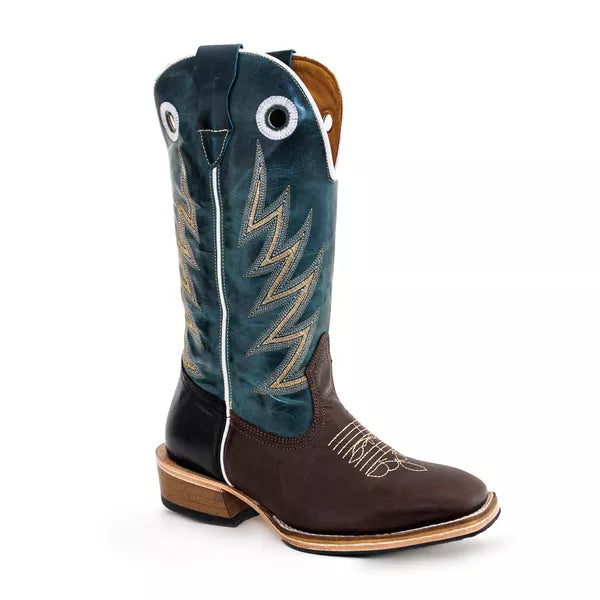 Bota Texana Salto Carrapeta Couro Legítimo Verde Raiada