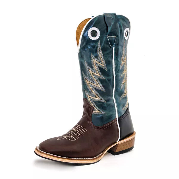 Bota Texana Salto Carrapeta Couro Legítimo Verde Raiada