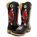 Bota Texana Salto Carrapeta Preta Cocar Vermelho