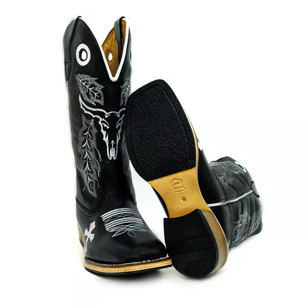 Bota Texana Salto Carrapeta Preta Boi