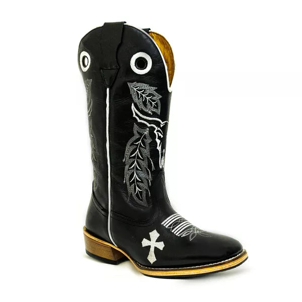 Bota Texana Salto Carrapeta Preta Boi