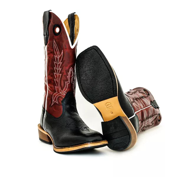 Bota Texana Salto Carrapeta Couro Legítimo Cano Bordô Costura