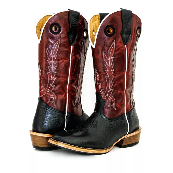 Bota Texana Salto Carrapeta Couro Legítimo Cano Bordô Costura