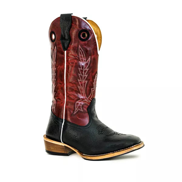 Bota Texana Salto Carrapeta Couro Legítimo Cano Bordô Costura