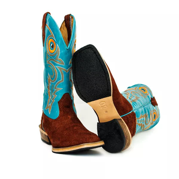 Bota Texana Salto Carrapeta Couro Legítimo Costura Laranja