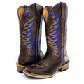 Bota Texana Salto Carrapeta Elefante Marrom Bordado Azul