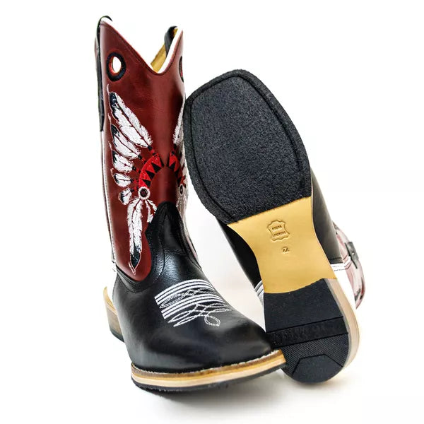 Bota Texana Salto Carrapeta Cocar Cano Vermelho