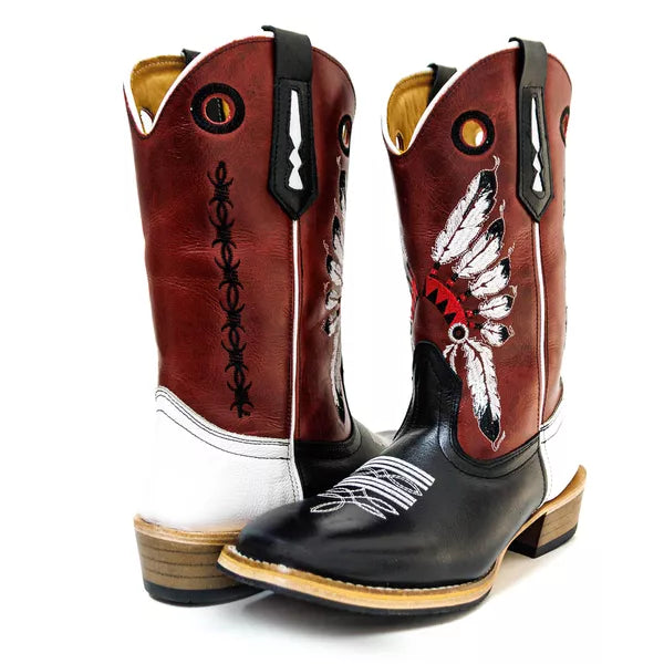 Bota Texana Salto Carrapeta Cocar Cano Vermelho