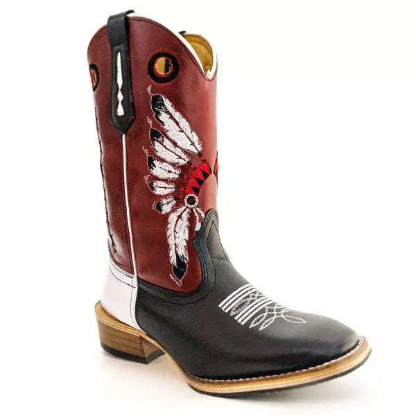 Bota Texana Salto Carrapeta Cocar Cano Vermelho
