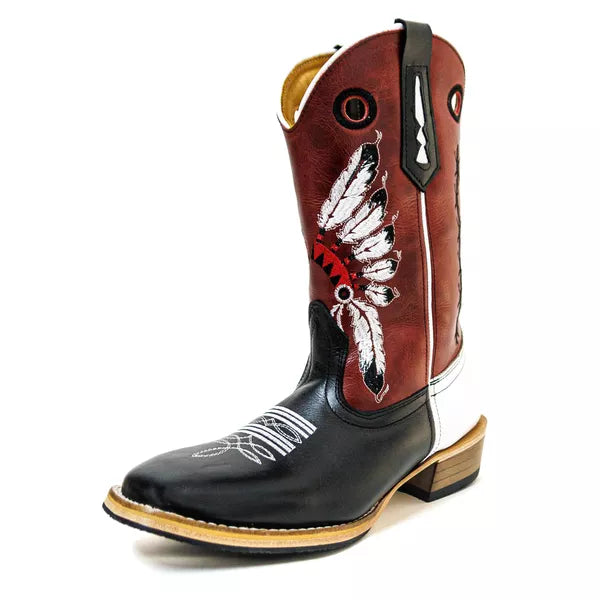 Bota Texana Salto Carrapeta Cocar Cano Vermelho