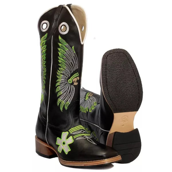 Bota Texana Salto Carrapeta Couro Legítimo Índio Cocar
