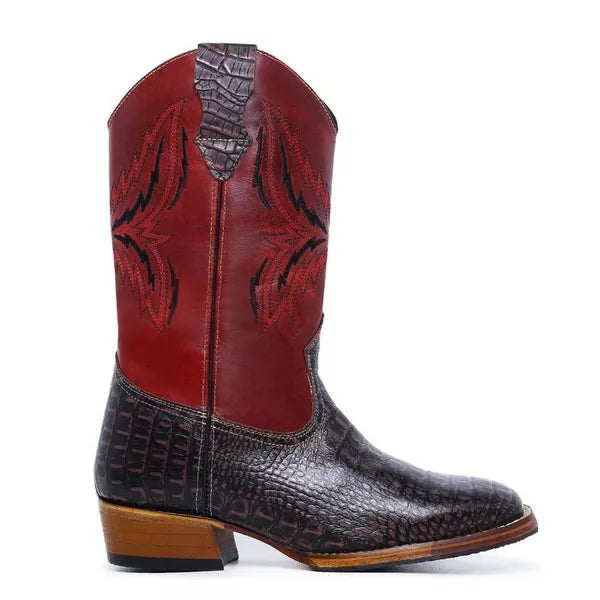 Bota Texana Salto Carrapeta Couro Legítimo Bordô